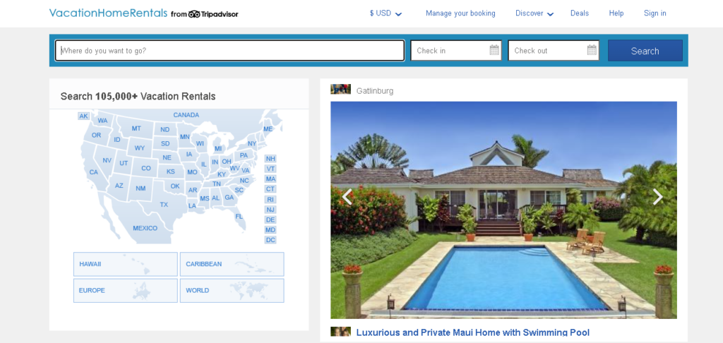 vacation homes homepage